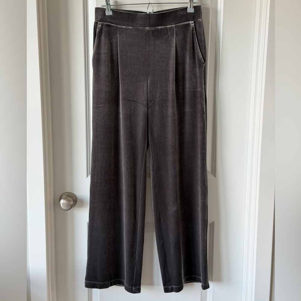 LOFT Velvet High-Rise Wide-Leg Cozy Glam Soft Sheen Pants- S.